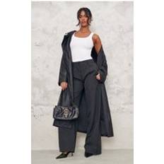 PrettyLittleThing Pinstripe Tailored Wide Leg Trousers - Black