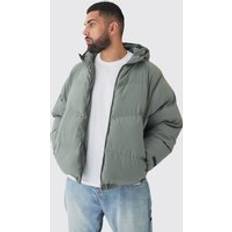 Harmaa - Untuvatakki / Topattu Takki Takit boohooMAN Plus Man Steppjacke mit Kapuze - Grau