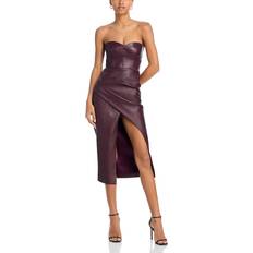 Midi Dresses - Polyurethane Bardot Kai Faux Leather Midi Dress - Deep Plum