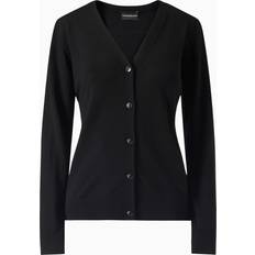 Merinowolle Cardigans Emporio Armani Merino Wool V Neck Cardigan - Solid Black