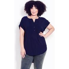 Avenue Tops Avenue Plus Size Button Pleat Top - Navy