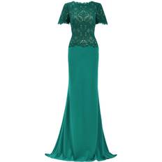 Tadashi Shoji Mitra Lattice Embroidered Bodice Gown - Green