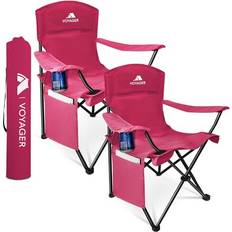 Red Camping Chairs Keplin Voyager Folding Camping Chair 2-Pack, Lightweight with Pocket and Drinks Holder, Holds up to 120kg Each, Easy to Transport, Foldable Outdoor Chair Set Red