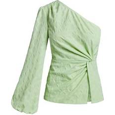 Santorelli Textured One-Shoulder Blouse - Green Tea