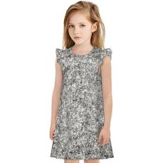 Silver Nightgowns Children's Clothing Tebeau Silver Glitter Print Nightgown - Flutter Sleeve