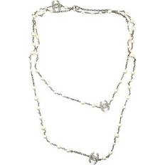 Chanel Necklaces Chanel Silver CC Princess Crystal 60" Super Long Faux Pearl Necklace