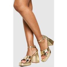 boohoo Wide Fit Metallic Platform Heels - Gold