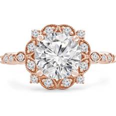 Engagement Rings - Rose Gold Majesty Diamonds Round Diamond Vintage Floral Halo Engagement Ring 14K Rose Gold