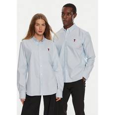 Ami Paris Women Shirts Ami Paris Cotton Poplin Logo Shirt - Light Blue