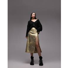 Gold Skirts Topshop Leather Look Split Seam Midi Skirt - Gold