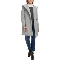 Cole Haan Hooded Boucle Coat - Light Grey