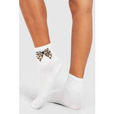 Boohoo Women Socks boohoo Leopard Print Bow Detail Sock - Multi