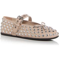 Miu Miu Low Shoes Miu Miu Embellished Buckled Ballet Flats - Travertino