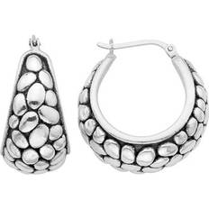 Earrings A&M AMI, Bali Sterling Silver Pebbled Hoop Earrings 25mm with Hinged Closure Women’s Unisex