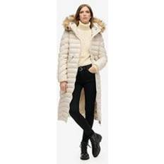 Down Coats & Padded Coats - White Superdry Fuji Faux Fur Hooded Coat - Grey/White