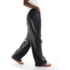 Faux Leather Wide Leg Trouser - Black