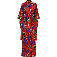 Dolce & Gabbana Red Coats Dolce & Gabbana Floral-Print Silk Belted Coat Red