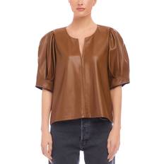 Polyurethane Blouses Poof Faux Leather Blouse - Carmel