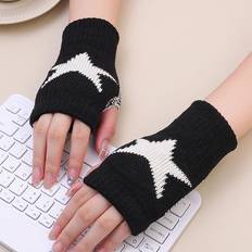 Green Gloves Aihontai Punk Y2K Star Knitted Woolen Gloves - Black