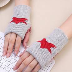 Green Gloves Aihontai Punk Y2K Star Knitted Woolen Gloves - Gray