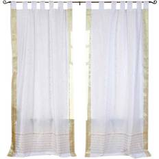 Indian Selections White Gold Tab Top Sheer Sari Curtain 80W x 84L Pair