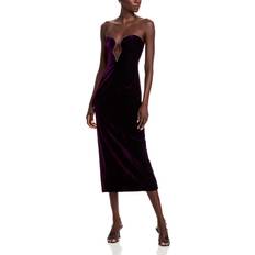 Knee Length Dresses - Purple Bardot Lilah Velour Midi Dress - Dark Purple