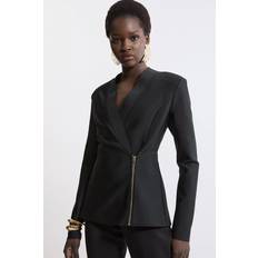 Karen Millen Women Jackets Karen Millen Bandage Knit Side Zip Longline Jacket - Black