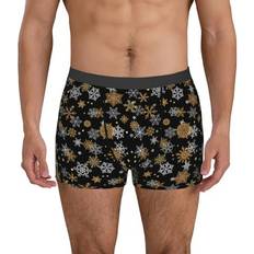 Yellow Men's Underwear Yiaed Snowflakes Print Cotton Boxer Shorts - White/Yellow