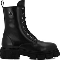 Fabric - Unisex Boots Philipp Plein Hexagon Logo Leather Boots - Black