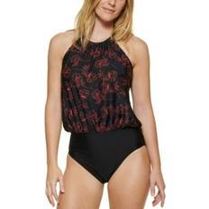 Calvin Klein Women Swimsuits Calvin Klein Printed Blouson One Piece Swimsuit - Black