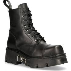 New Rock Leather Military Biker Boots - Black