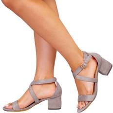 Bon_marché Sandales à talons Where's That From Amber Strappy Suede Peep Toe Sandals - Light Grey