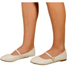 Similicuir Ballerines Where's That From Josie Straps Wide Ballerina Flats - White