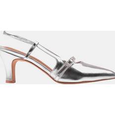 Gris Escarpins et Talons Where's That From On Point Sling Back Buckle Detail Mid Heel Sandals - Silver