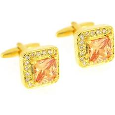 Unisex Cufflinks Asscher Cut Light Colorado Topaz Golden Cufflinks Silver 0.625 x 0.625 in