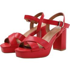 Marcia PU Strappy Platform Block - Red