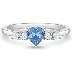 Children Rings In Season Jewelry Simulated Aquamarine Heart Solitaire Kids Ring Sterling Silver