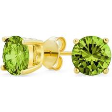 Emerald Earrings Bling Jewelry Womens 1CT Olive Green Round CZ Stud Earrings Gold Plated Imitation Peridot