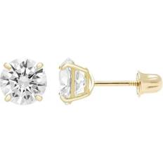 Earrings A&M AMI, 14k Gold 4mm to 8mm Round Clear CZ Stud Earrings with Screw Back Women Girls Unisex