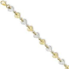 Bracelets JewelryWeb 14K Two-Tone Gold Hammered Heart Pendants Bracelet 3.3 Grams Lobster Claw