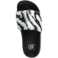 Sheepskin Slides Luxe Faux Fur Sheepskin Slide Slippers - Zebra Black Sole