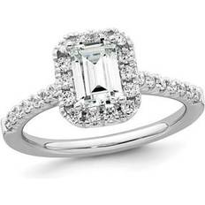 1.44 Carat (ctw VS2, G-H) Emerald-Cut Certified Lab-Grown Diamond Halo Engagement Ring 14K White Gold