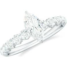 Rosec Jewels LLC, Marquise Moissanite Engagement Ring with Side Stones (4X8 mm D-VS1 Grade) 10K White Gold 11.50