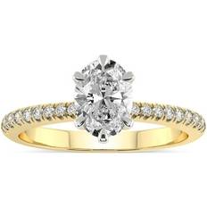 Friendly Diamonds Carat IGI Certified Oval Shape Lab Grown Diamond Engagement Ring 14K Yellow Gold Etienne Secret Halo Diamond Ring FG-VS1-VS2 Quality