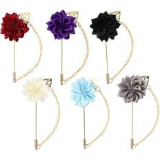 Brooches Glthekty Xoyicua, 6PCS Simple Beautiful Ribbon Leaf Chain Suit Rose Man Shirt Flower Brooch Pin Decoration