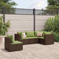 vidaXL Garten-Lounge-Set 5-tlg mit Kissen Braun Poly Rattan Lounge-Set