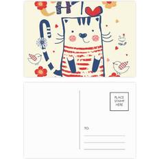 Cartoon Cards & Invitations DIYthinker Cartoon Cute Cat Bird Flower Drawing Postcard Set Birthday Mailing Thanks Greeting Card