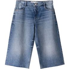 Bershka Denim Longline Jorts - Dark Wash Blue