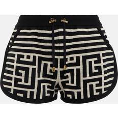 Balmain Shorts Balmain Monogram Wool Linen-Blend Shorts - Multicoloured