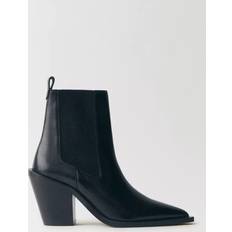 Mango Boots Mango Leather Block Heel Western Boots - Black